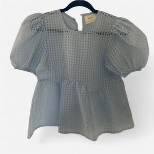 Anthropologie Sky Blue Checkered Blouse